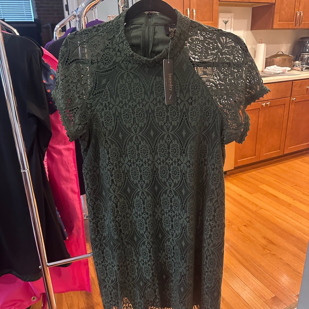 Laundry By Design Dark Green Mini Lace Dress NWT